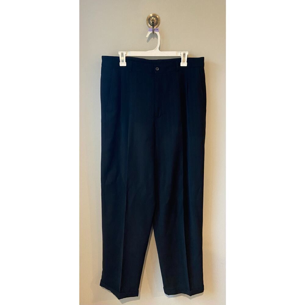 Claiborne Mens Dress Pants 36X32 Black Pleated Front Straight Polyester Blend